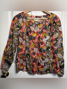Anthro Velvet by Graham & Spencer Floral Boho Peasant Top XS/S Cotton MSRP $210